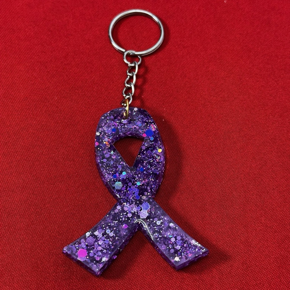 Awareness Purple Sparkle Resin‎ Keychain - Picture 2 of 3